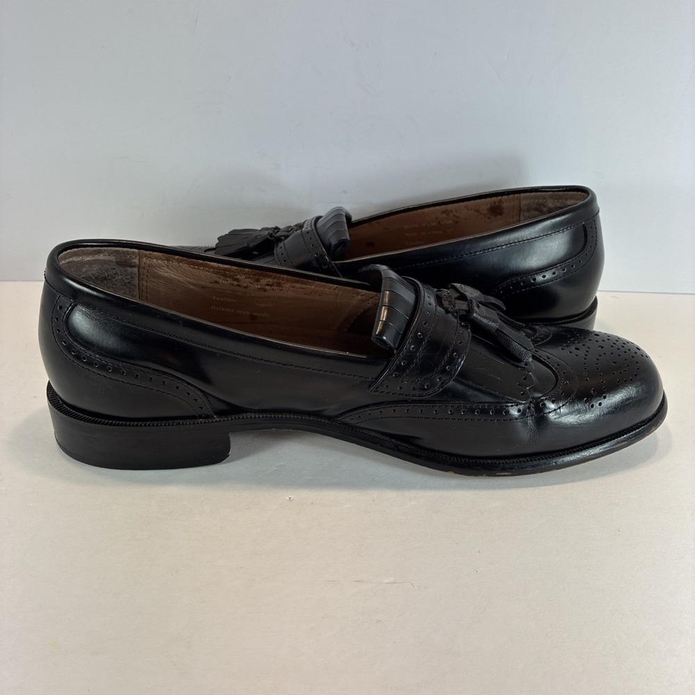 Men's Sz 9.5 M Leather Shoes Bostonian Classics First Flex Black Tassel Wingtip - Picture 13 of 16